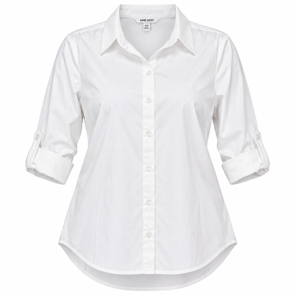 Nine West Women's XXL White Button Down Shirt Roll Tab Sleeve Stretch NWT